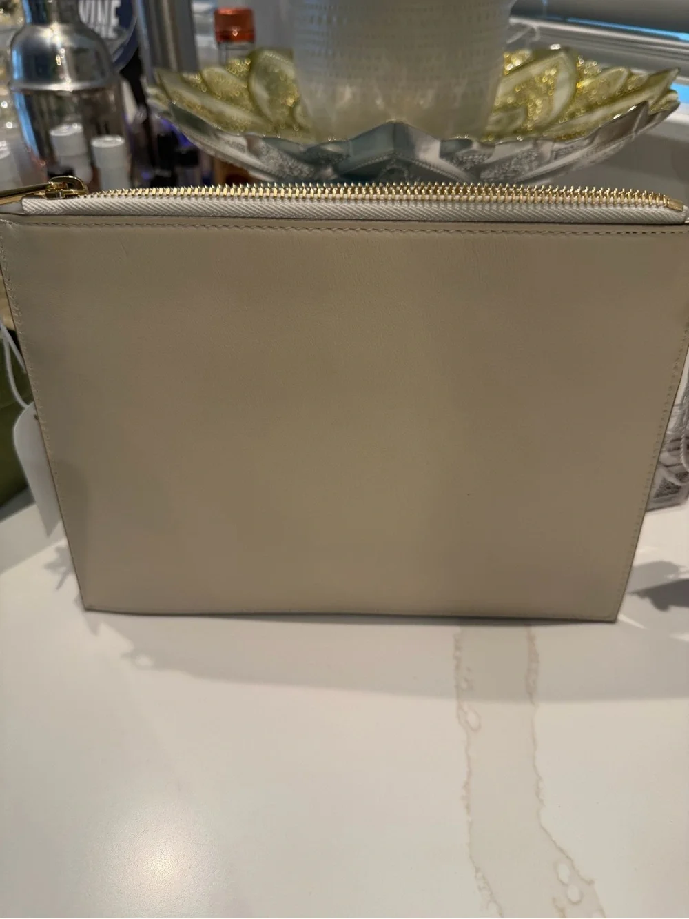 Authentic Gucci Cream Leather Zip Pouch with Red Double G Logo